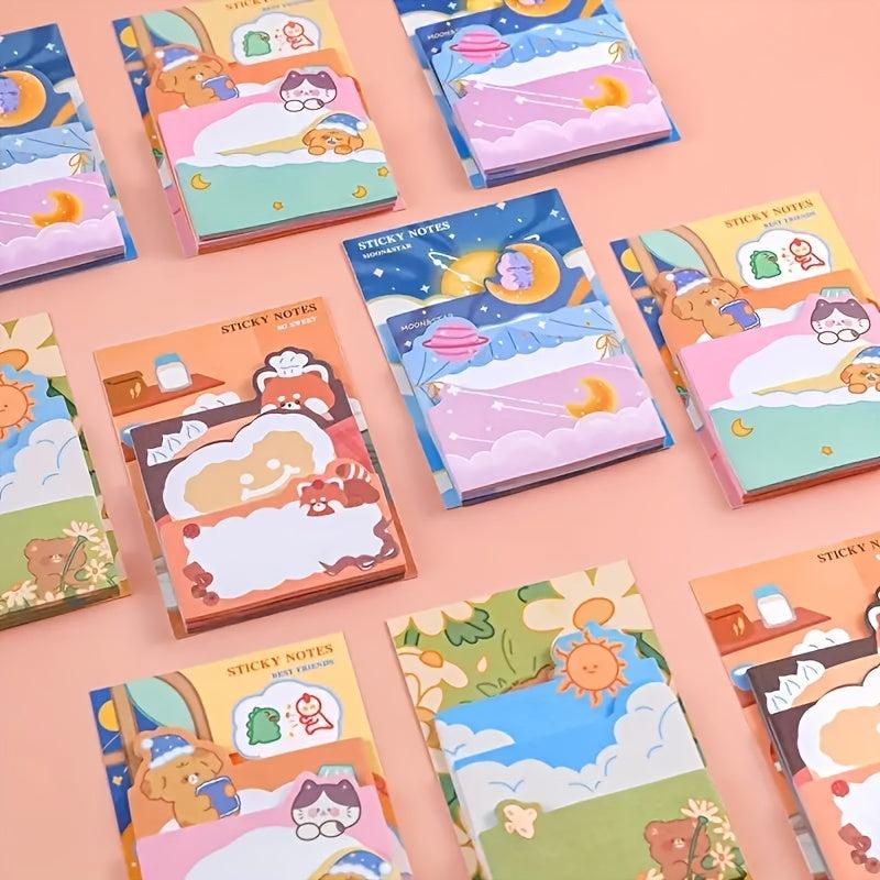 4pcs Cartoon Bear & Rabbit Sticky Notes School & Office Supplies
