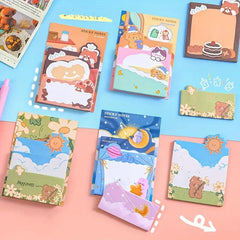4pcs Cartoon Bear & Rabbit Sticky Notes School & Office Supplies