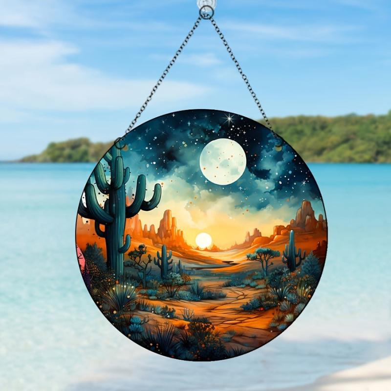 Christmas Acrylic Glass Ornaments Desert Sunset Cactus Disc Ornaments