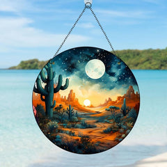 Christmas Acrylic Glass Ornaments Desert Sunset Cactus Disc Ornaments