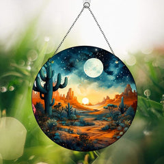Christmas Acrylic Glass Ornaments Desert Sunset Cactus Disc Ornaments