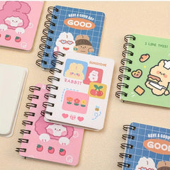 4pcs Cartoon Rabbit Side Flip Coil Notebook A7 Pocket Notepad