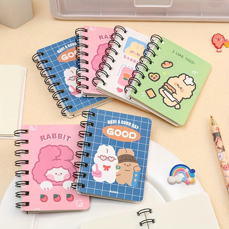 4pcs Cartoon Rabbit Side Flip Coil Notebook A7 Pocket Notepad