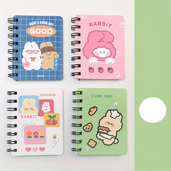 4pcs Cartoon Rabbit Side Flip Coil Notebook A7 Pocket Notepad