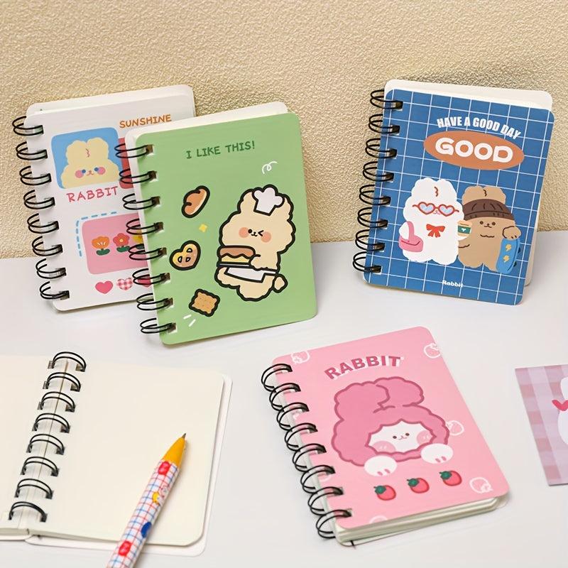 4pcs Cartoon Rabbit Side Flip Coil Notebook A7 Pocket Notepad