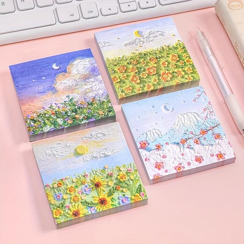 4pcs Rich Like Painting Sticky Notes Student Notes Message Sticky Notes Paper