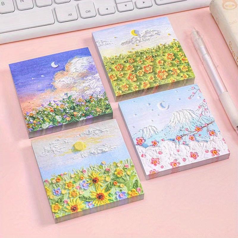 4pcs Rich Like Painting Sticky Notes Student Notes Message Sticky Notes Paper