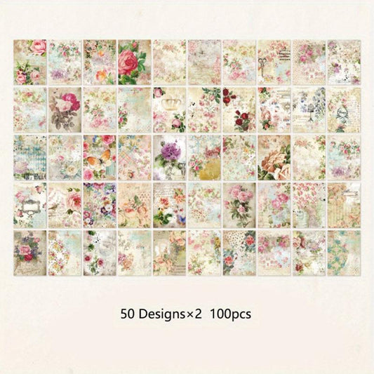Retro Flower Sticky Note Book DIY Decoration 100 Sheets