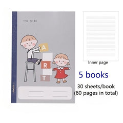 5 Pack Student Exercise Books A5, Cartoon Learning Design