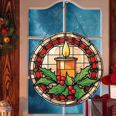 Christmas Acrylic Window Decoration Fire Candle Green Grass Red Bean Paint