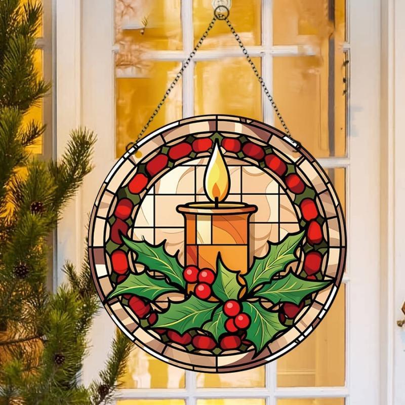 Christmas Acrylic Window Decoration Fire Candle Green Grass Red Bean Paint