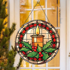 Christmas Acrylic Window Decoration Fire Candle Green Grass Red Bean Paint