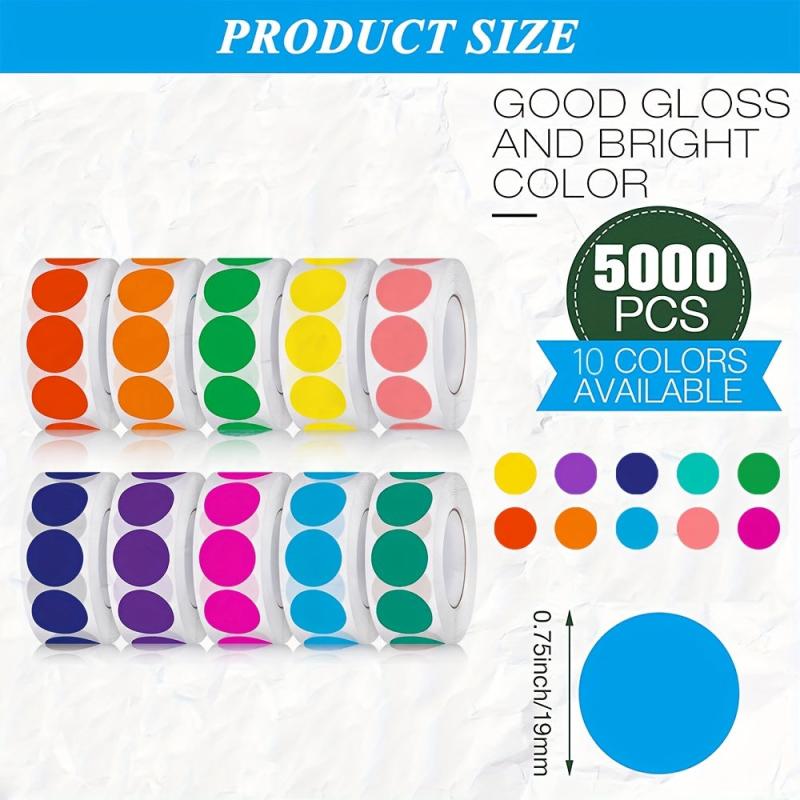 5000pcs Round Coding Circle Dot Labels Self Adhesive Sticker 10 Assorted Colors