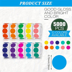 5000pcs Round Coding Circle Dot Labels Self Adhesive Sticker 10 Assorted Colors
