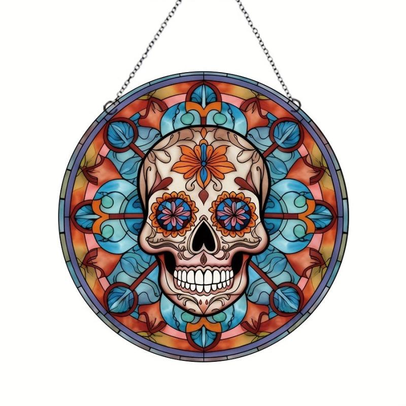 Halloween Floral Skull Glass Decoration Party Supplies