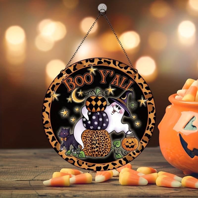 Halloween Window Decoration Ghost Pumpkin Night Party Background