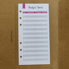 Budget Pack 12 Sheets w/ Hole for Core Card