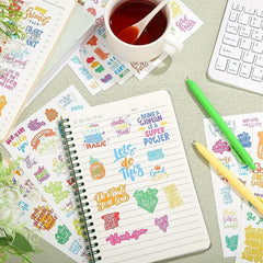 Inspirational Planner Stickers Set, 24 Sheets, Waterproof, Journal Daily Use