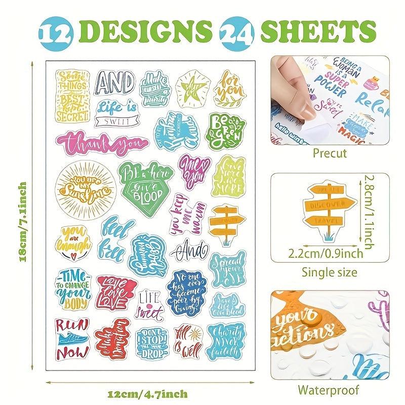 Inspirational Planner Stickers Set, 24 Sheets, Waterproof, Journal Daily Use
