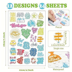 Inspirational Planner Stickers Set, 24 Sheets, Waterproof, Journal Daily Use