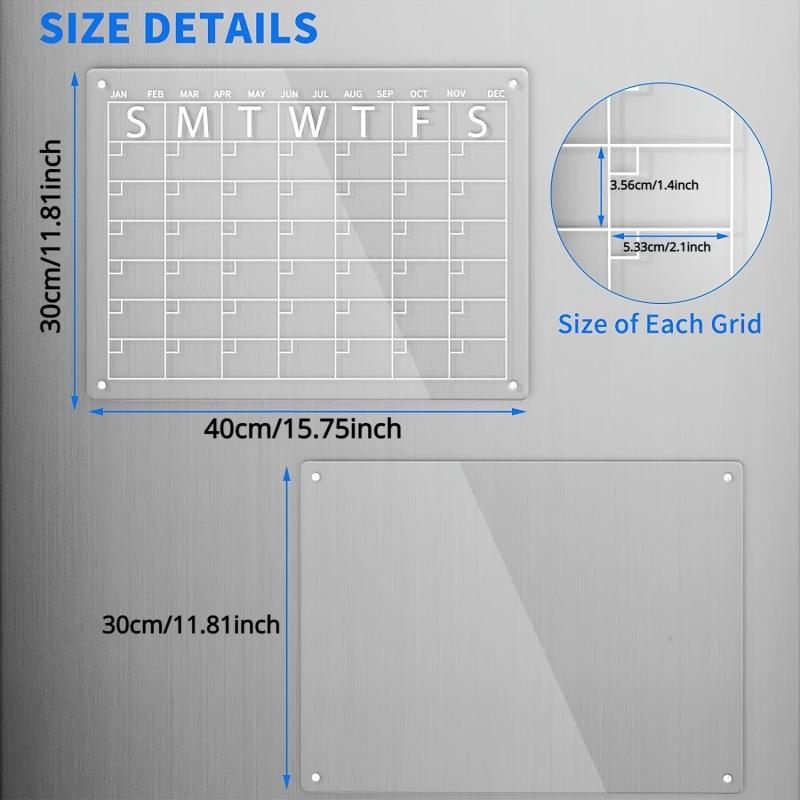 Acrylic Magnetic Dry Erase Board & Calendar for Fridge - Set of 2