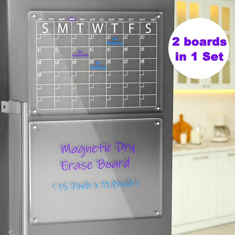Acrylic Magnetic Dry Erase Board & Calendar for Fridge - Set of 2