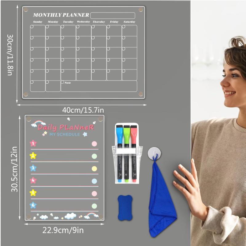 Acrylic Monthly Calendar Whiteboard Set