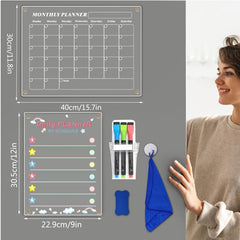 Acrylic Monthly Calendar Whiteboard Set