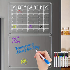 2pcs Acrylic Magnetic Dry Erase Calendar & Blank Board For Fridge
