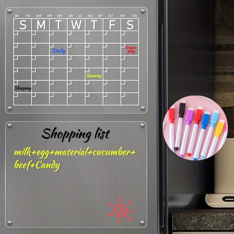 2pcs Acrylic Magnetic Dry Erase Calendar & Blank Board For Fridge