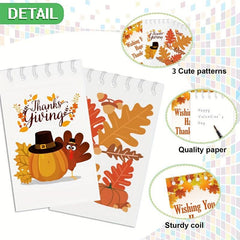 6pcs Thanksgiving Mini Notebooks Pumpkin Turkey Maple Notepad
