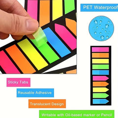 1020 Sheets Fluorescent Index Stickers Waterproof Sticky Note Paper