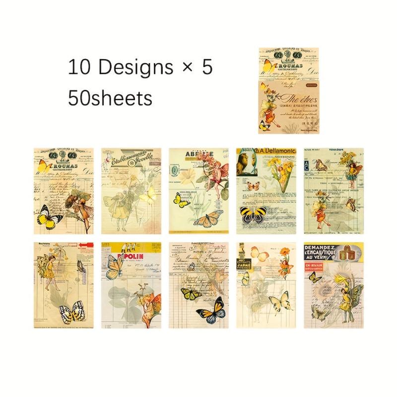 50 Sheets Sleeping Elf Series Collage Material Paper Retro Hand Account Decor