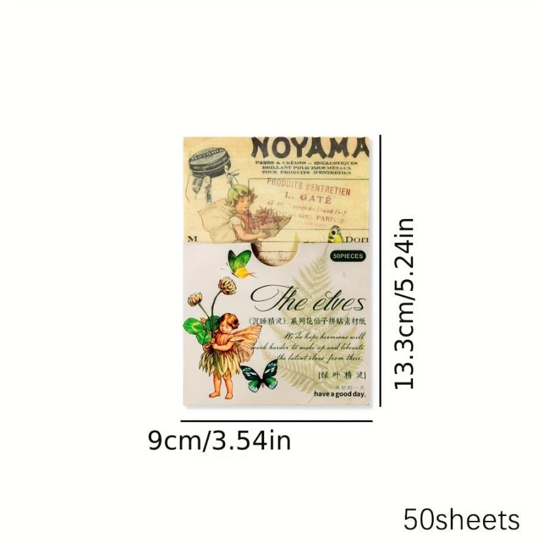 50 Sheets Sleeping Elf Series Collage Material Paper Retro Hand Account Decor