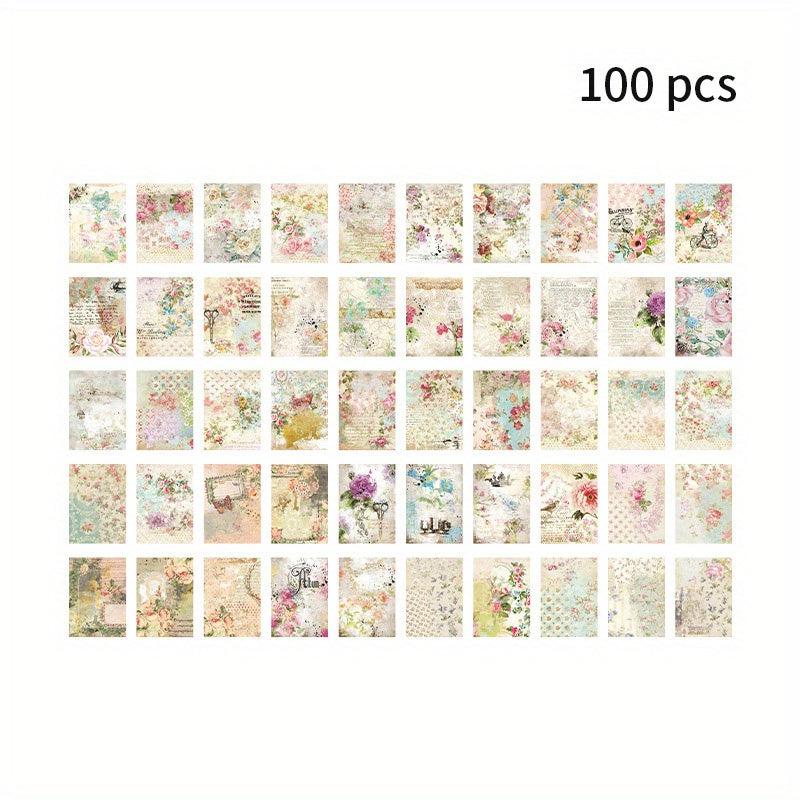 100pcs Retro Literary Lightweight Paper Journal Book Decoration Material Paper