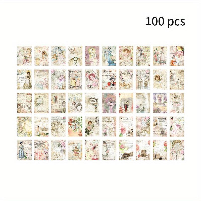100pcs Retro Literary Lightweight Paper Journal Book Decoration Material Paper