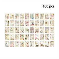 100pcs Retro Literary Lightweight Paper Journal Book Decoration Material Paper