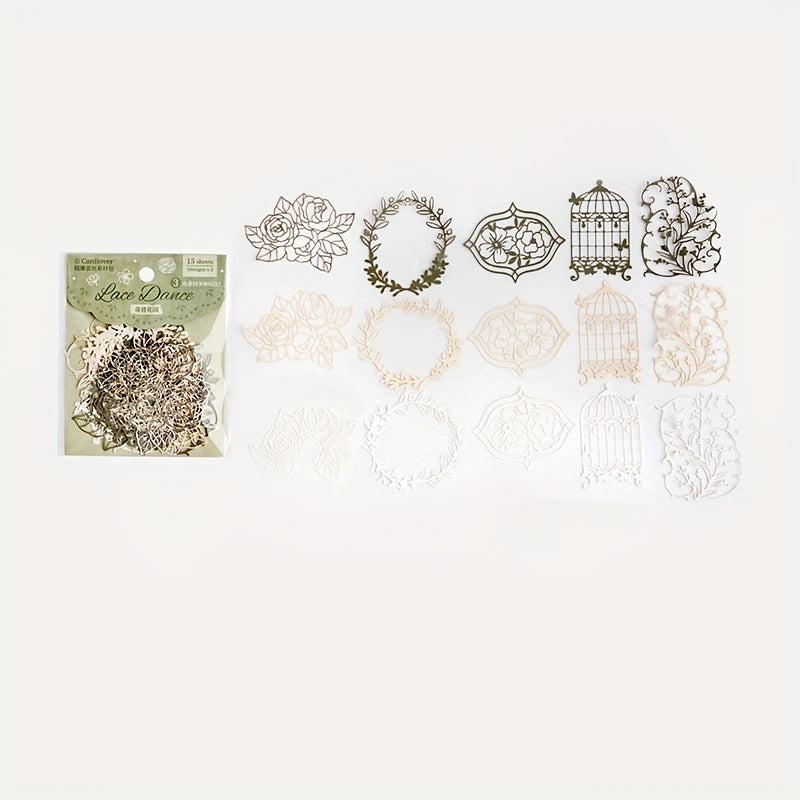 15 Sheets Hollow Lace Material Package Lace Dance Series Retro Lace Collage