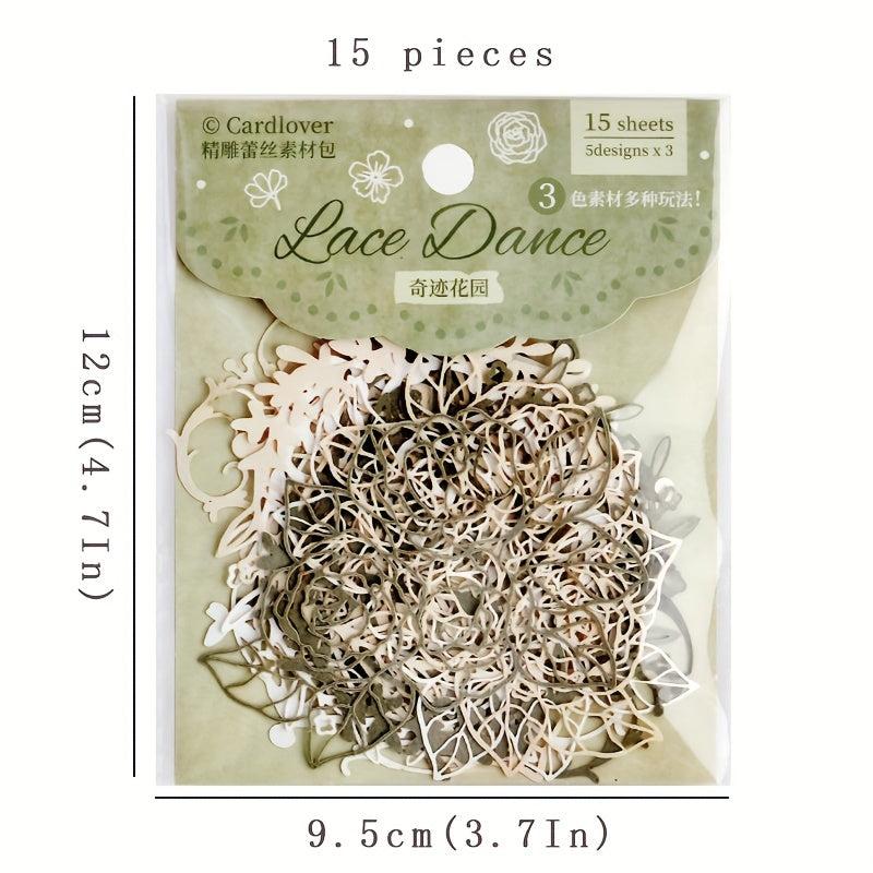 15 Sheets Hollow Lace Material Package Lace Dance Series Retro Lace Collage
