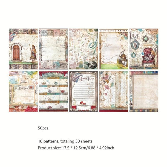 50pcs Alice Series Double-sided Material Photo Book Retro Diary