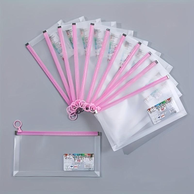 8pcs A6 Size Polyethylene Zipper Envelope File Bag, 4 Colors Combo