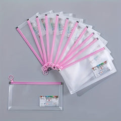 8pcs A6 Size Polyethylene Zipper Envelope File Bag, 4 Colors Combo