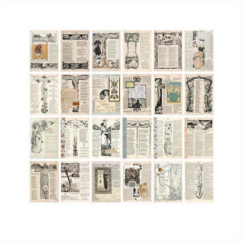 24 Sheets Vintage Diary Stickers Collage Materials Pack - 4 Styles