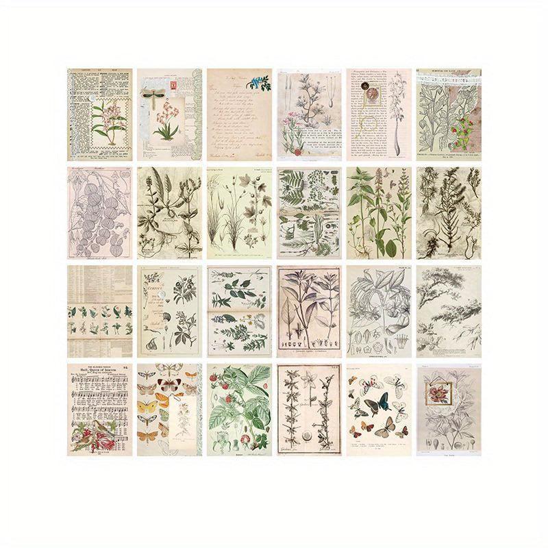 24 Sheets Vintage Diary Stickers Collage Materials Pack - 4 Styles