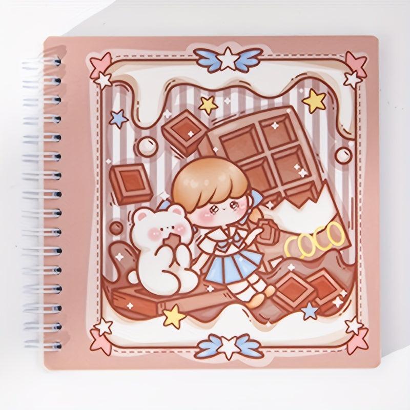 80 Sheets Cartoon Grid Inner Pages Spiral Coil Checkered Notebook