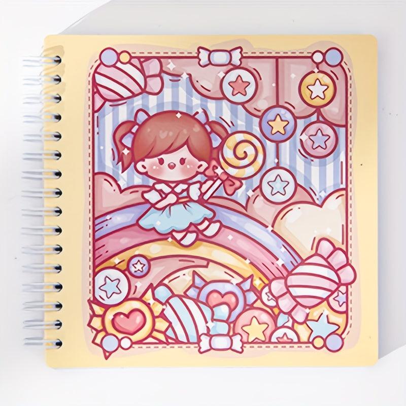 80 Sheets Cartoon Grid Inner Pages Spiral Coil Checkered Notebook