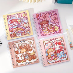 80 Sheets Cartoon Grid Inner Pages Spiral Coil Checkered Notebook