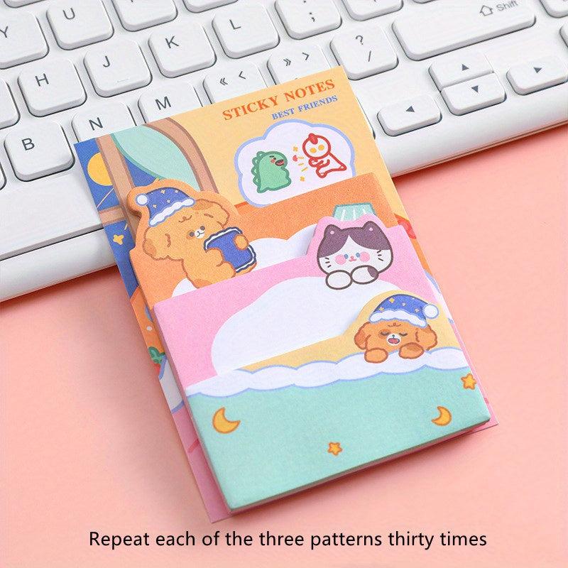 90pcs Cartoon Bear & Rabbit Sticky Notes for School & Office Supplies