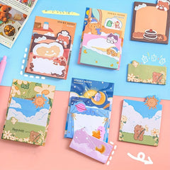 90pcs Cartoon Bear & Rabbit Sticky Notes for School & Office Supplies