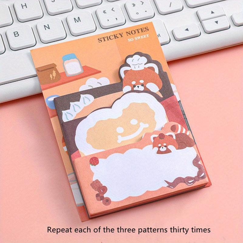 90pcs Cartoon Bear & Rabbit Sticky Notes for School & Office Supplies